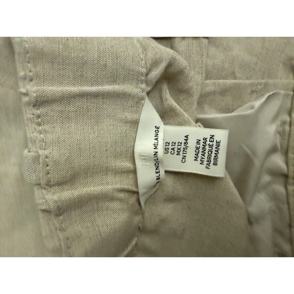 H&M Women's Linen Pants 12 Off White Business Casual Mid-Rise Tapered Leg‎